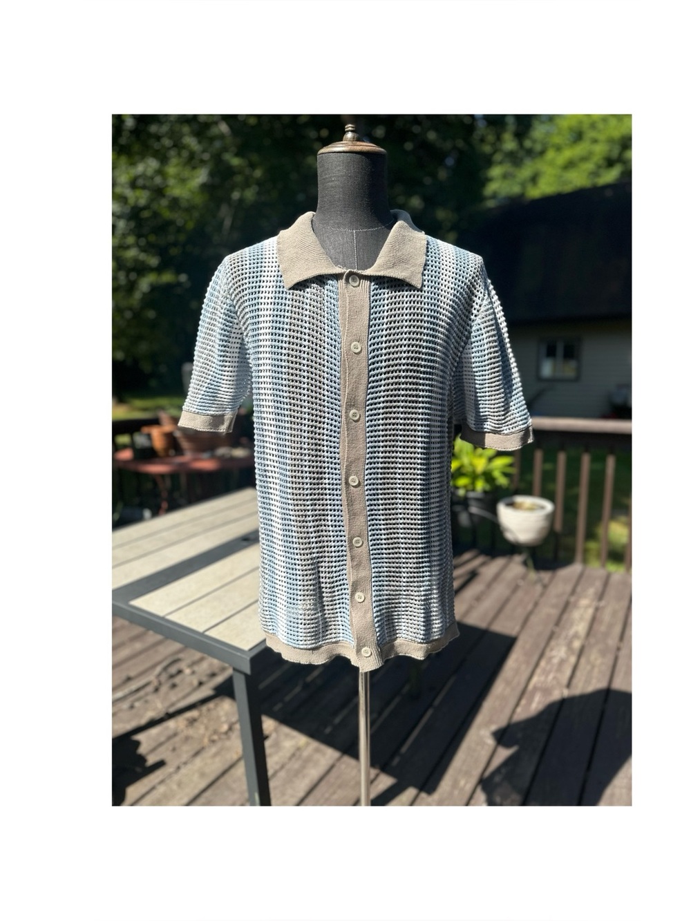 Massive Luxury Edition Cotton Men’s Crochet Knit Button Down Sweater Polo Size L